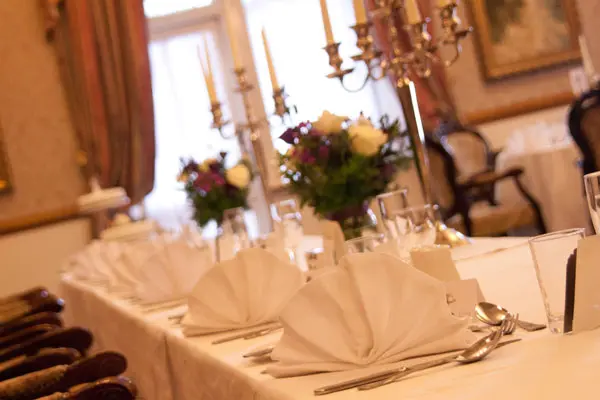 A wedding table dressed with flowers at the Duke of Gordon Hotel