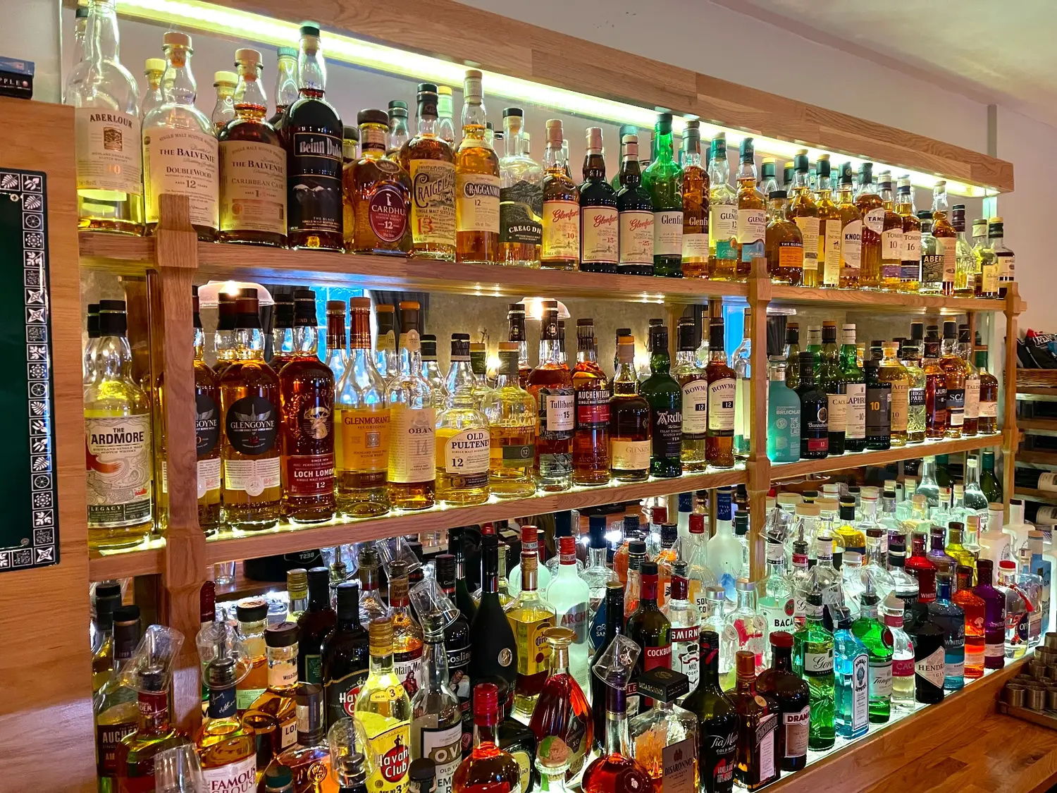 A selection of Scottish whiskies in the hotel bar